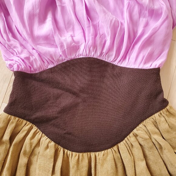 Tory Burch ! silk Chiffon Linen Burlap Dress in Lilac and Tan ( 2) - Picture 9 of 17